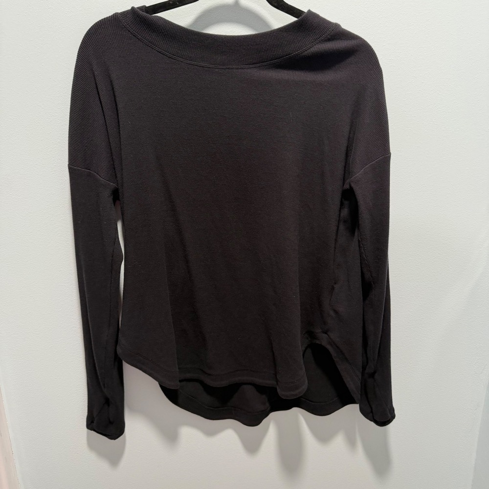 Athleta Open Back Ribbed Top Black Small Athleisure Yoga Casual